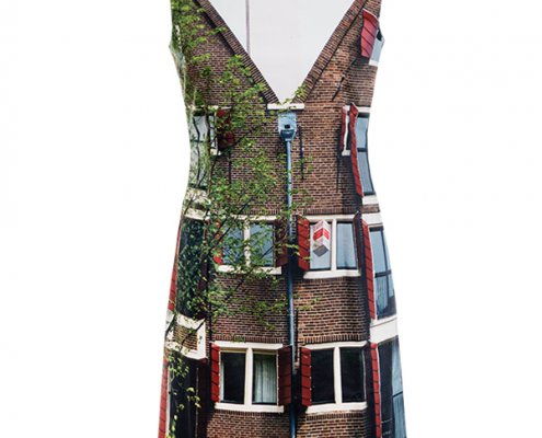 Designer Fotoprint Kleid mit Motiv Haus in Amsterdam