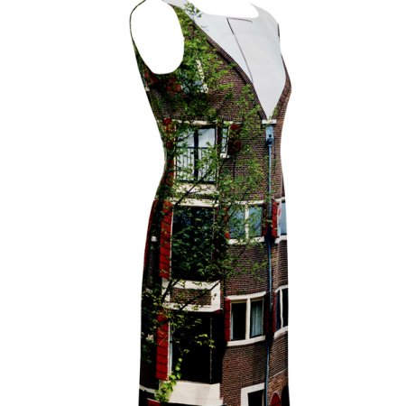 Designer Fotoprint Kleid mit Motiv Haus in Amsterdam