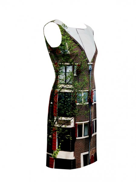 Designer Fotoprint Kleid mit Motiv Haus in Amsterdam