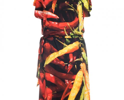 Designer Fotoprint Kleid mit bunten Chillis