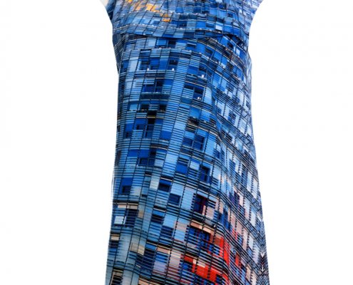 Designer Fotoprint Kleid mit Torre Agbar Motiv, Barcelona