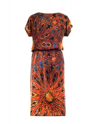 Designer Fotoprint Kleid mit Motiv Deckenbemalung La Bahia Palast Marrakesch