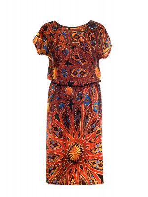 Designer Fotoprint Kleid mit Motiv Deckenbemalung La Bahia Palast Marrakesch