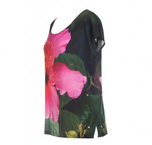 Designer Fotoprint Shirt mit pinker Hibiskus-Blume