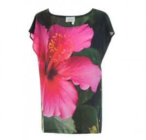 Designer Fotoprint Shirt mit pinker Hibiskus-Blume