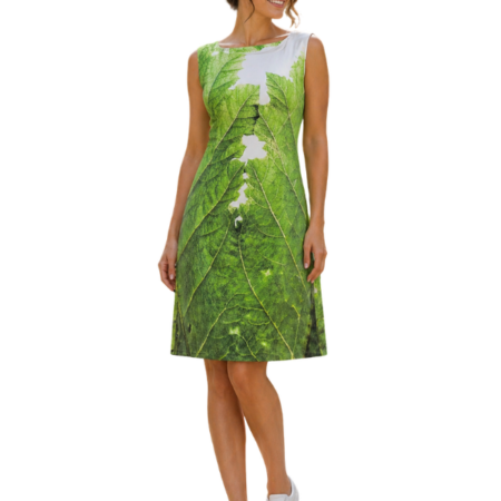 Baumwolle Etuikleid mit Fotoprint-Motiv von einem grünen Mammutblatt