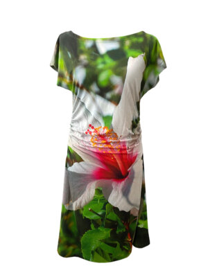 Kleid mit Motiv weisser Hibiskus