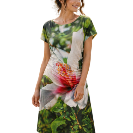 fabrari Jerseykleid mit Fotoprintmotiv weisser Hibiskus