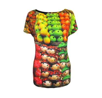 Viskose Jersey Kurzarm Shirt mit bunten Marzipan- Motiven