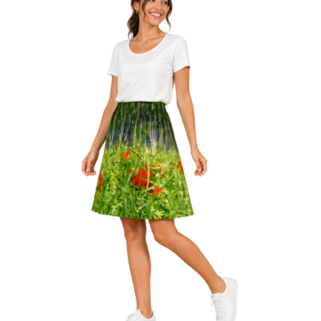 Baumwolle Rock mit Fotoprint Motiv einer Mohnblumenwiese