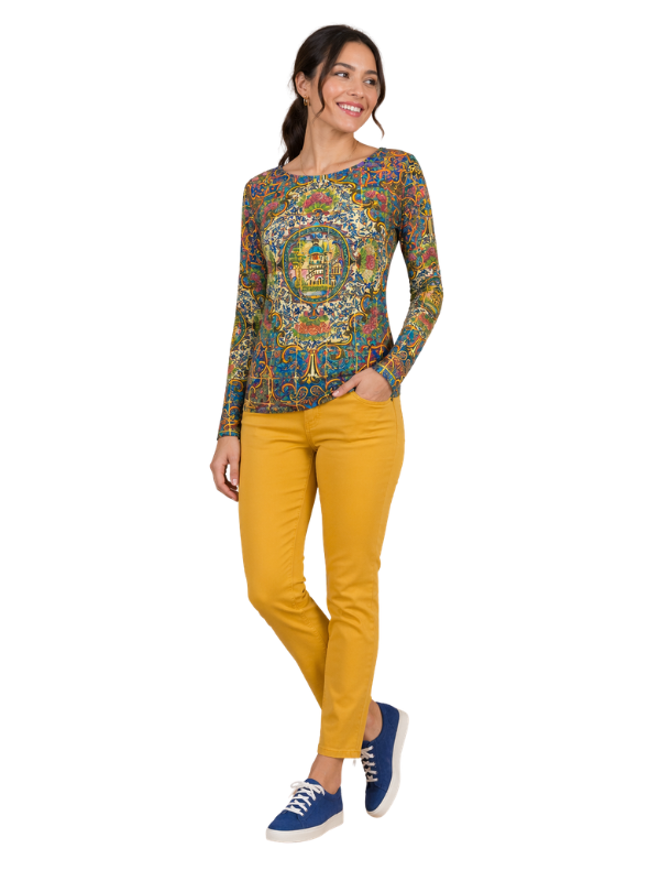 Viskose Jersey Langarm Shirt mit Fotoprint-Motiv einer Kachelwand