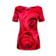 Viskose Jersey Shirt mit kurzen Ärmeln mit Fotoprintmotiv roter Rosenblüten