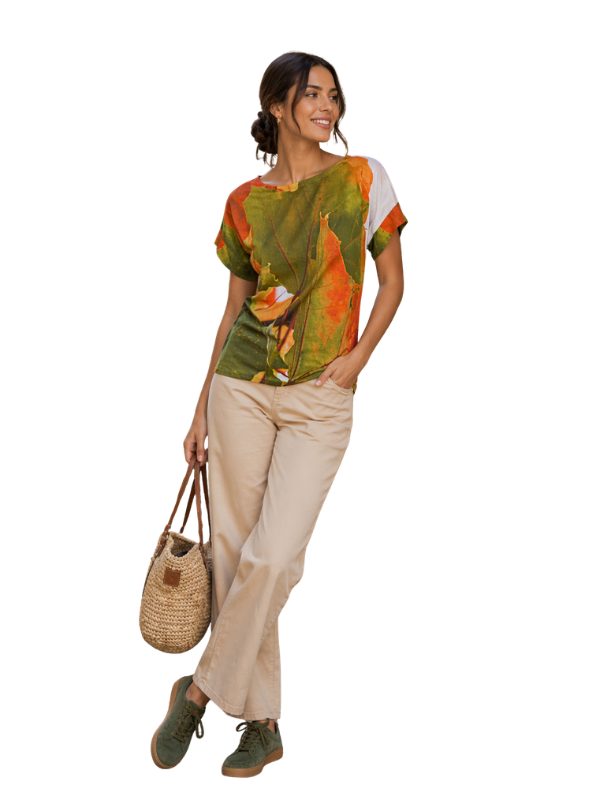 Viskose Shirt mit Fotoprint-Motiv Herbstblätter
