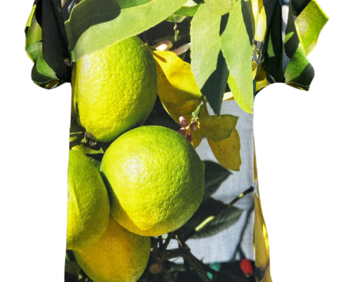 Kurzarm Shirt aus reiner Viskose mit Fotoprint Motiv eines Zitronenbaums