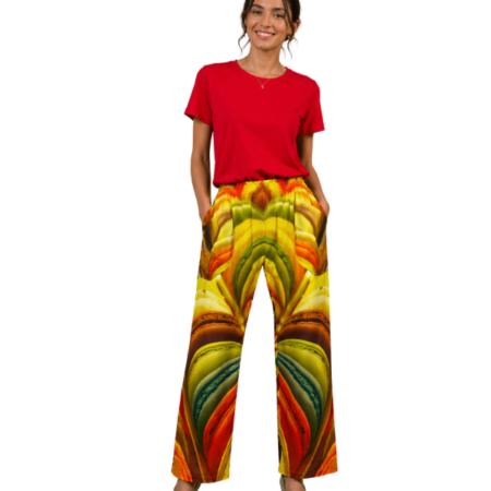 Viskose Hose mit bunten Macarons Motiv