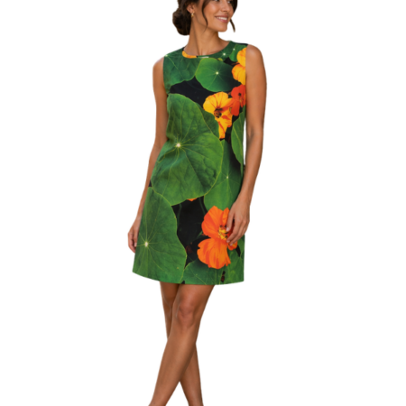 Baumwolle Etuikleid mit Fotoprint-Motiv Kapuzinerkresse